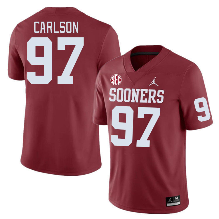 #97 Kyle Carlson Oklahoma Sooners 2024 SEC Conference College Football Jerseys-Crimson